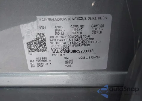 2024 Chevrolet Blazer Ev Eawd 2Lt from USA, damaged, VIN 3GNKDBRJ9RS233313